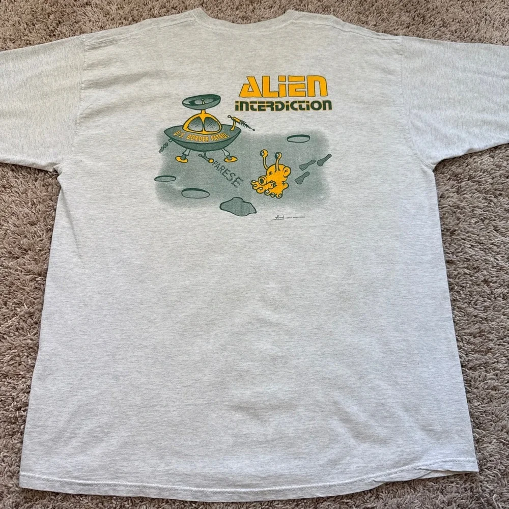 Vintage 2000 Alien Interdiction USBP Fruit of the Loom T-Shirt XL Gray Humor